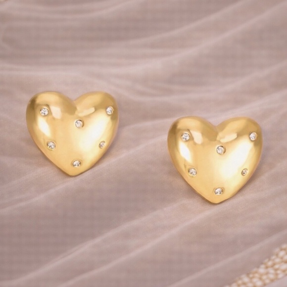 Anthropologie Jewelry - Gold Heart Crystal Earrings